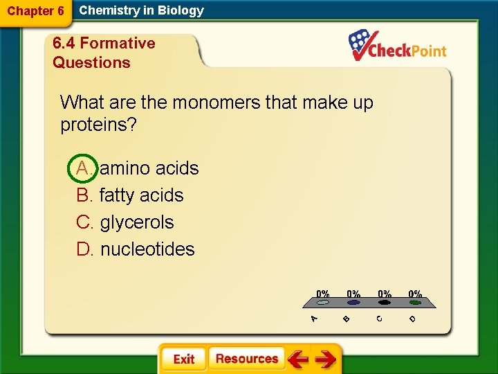 Chapter 6 Chemistry in Biology 6. 4 Formative Questions What are the monomers that