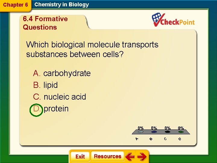 Chapter 6 Chemistry in Biology 6. 4 Formative Questions Which biological molecule transports substances