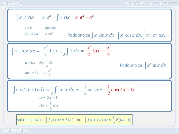 INTEGRAL MATEMATIKA 2 INTEGRACIJSKE METODE 2 