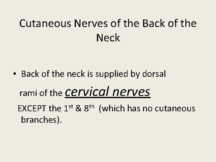 Cutaneous Nerves of the Back of the Neck • Back of the neck is