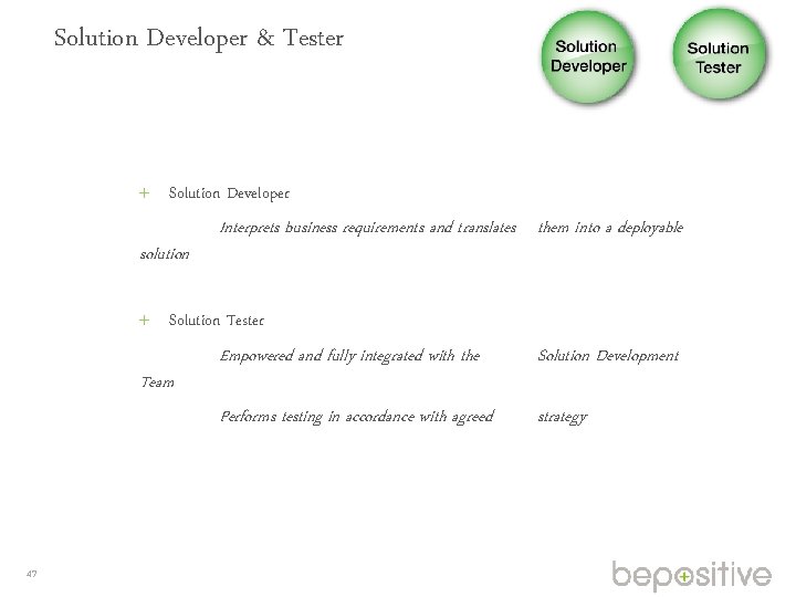 Solution Developer & Tester Solution Developer solution Interprets business requirements and translates them into