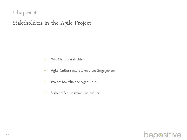 Chapter 4 Stakeholders in the Agile Project What is a Stakeholder? Agile Culture and