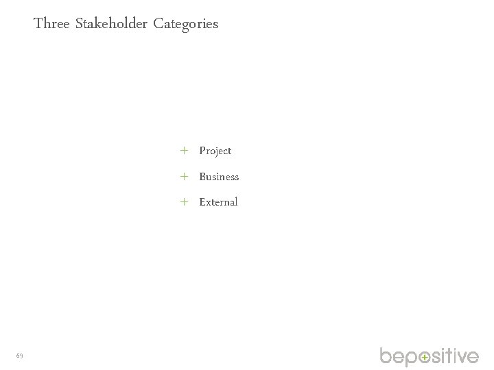 Three Stakeholder Categories Project Business External 69 