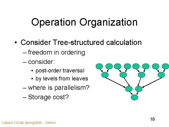 Operation Organization • Consider Tree-structured calculation – freedom in ordering – consider: • post-order