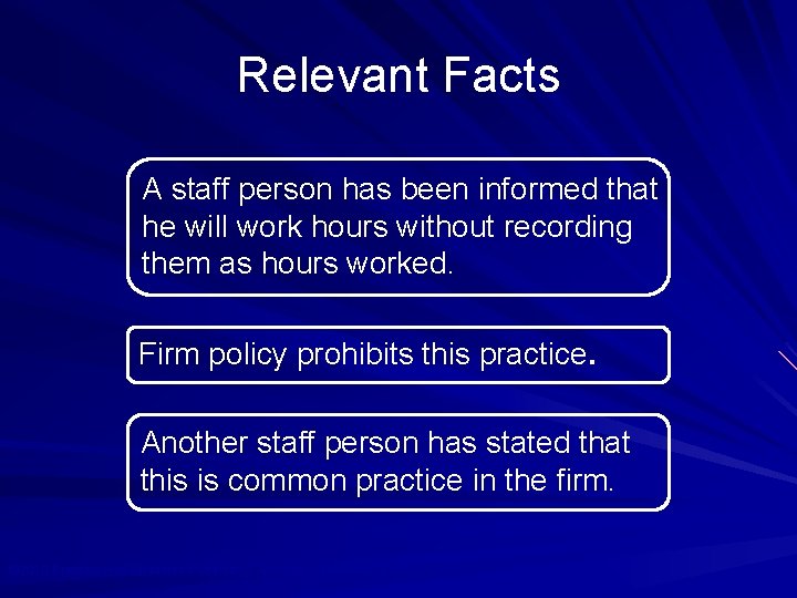 Relevant Facts A staff person has been informed that he will work hours without