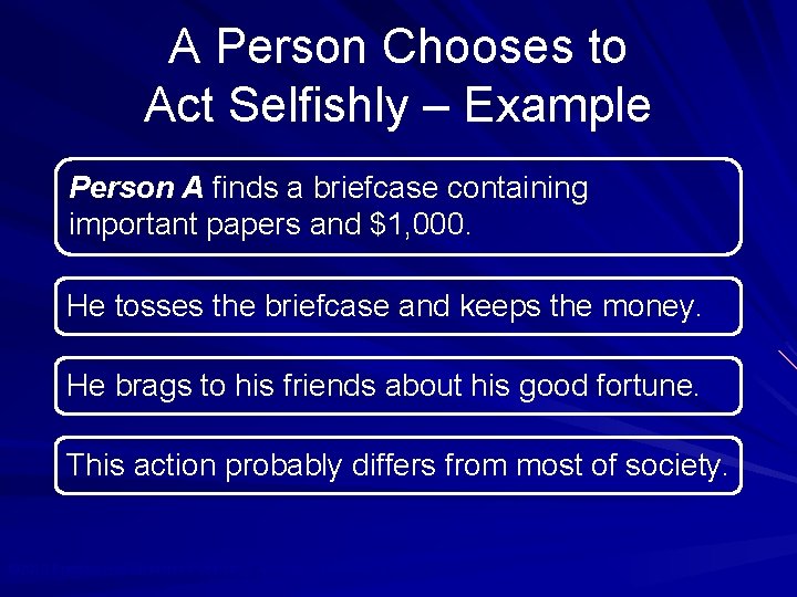 A Person Chooses to Act Selfishly – Example Person A finds a briefcase containing