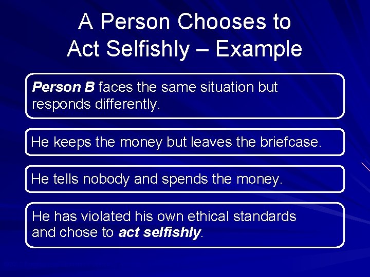 A Person Chooses to Act Selfishly – Example Person B faces the same situation