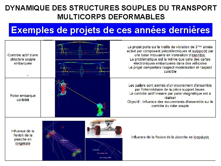 DYNAMIQUE DES STRUCTURES SOUPLES DU TRANSPORT MULTICORPS DEFORMABLES Exemples de projets de ces années