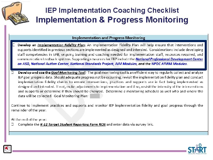 IEP Implementation Coaching Checklist Implementation & Progress Monitoring 