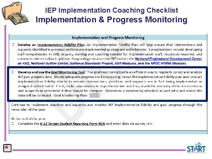 IEP Implementation Coaching Checklist Implementation & Progress Monitoring 