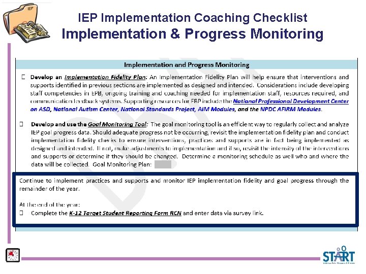 IEP Implementation Coaching Checklist Implementation & Progress Monitoring 