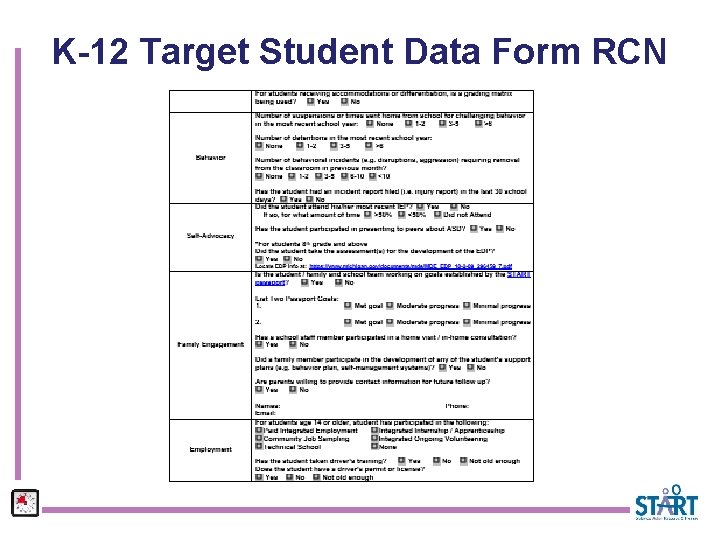 K-12 Target Student Data Form RCN 