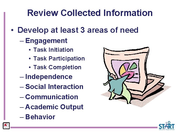 Review Collected Information • Develop at least 3 areas of need – Engagement •