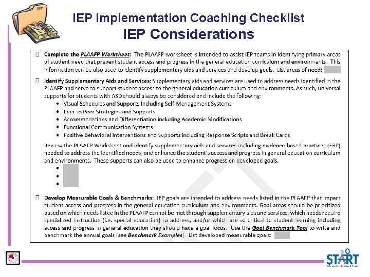 IEP Implementation Coaching Checklist IEP Considerations 