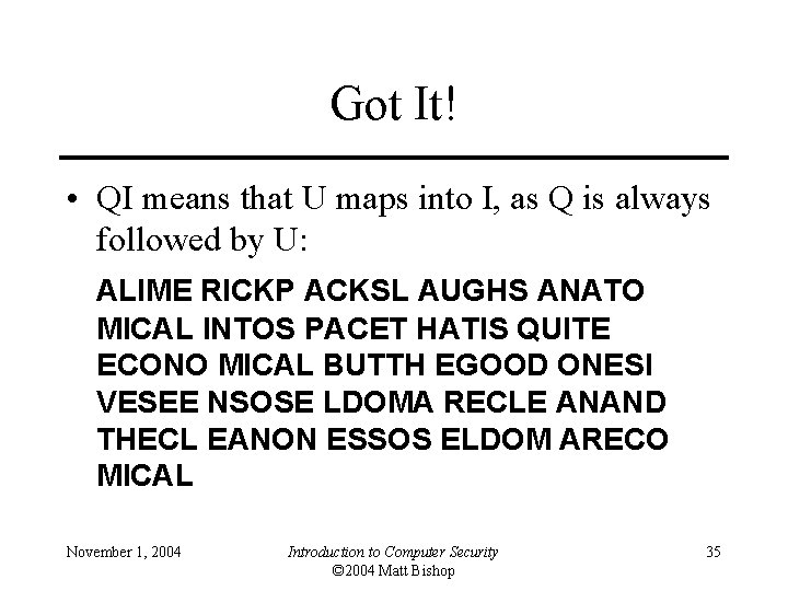 Got It! • QI means that U maps into I, as Q is always