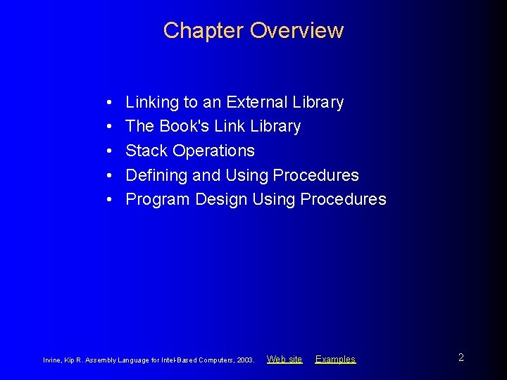 Chapter Overview • • • Linking to an External Library The Book's Link Library