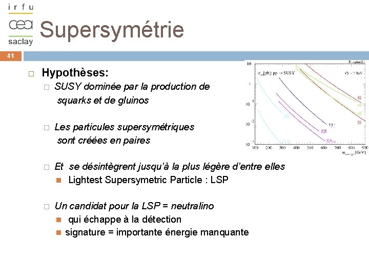 Supersymétrie 41 Hypothèses: SUSY dominée par la production de squarks et de gluinos �