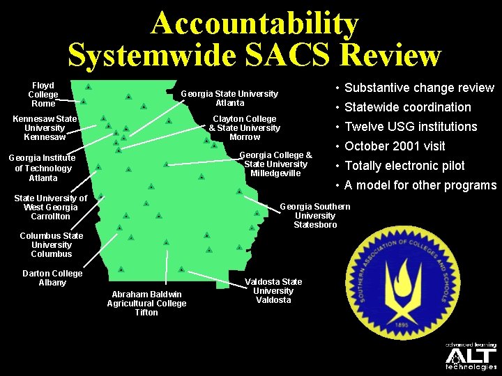 Accountability Systemwide SACS Review Floyd College Rome • Substantive change review Georgia State University