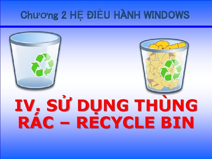 Chương 2 HỆ ĐIỀU HÀNH WINDOWS IV. SỬ DỤNG THÙNG RÁC – RECYCLE BIN