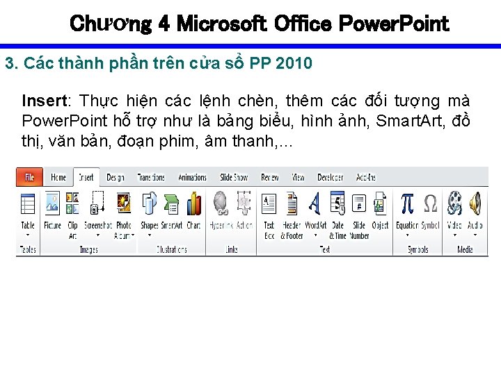 Chương 4 Microsoft Office Power. Point 3. Các thành phần trên cửa sổ PP