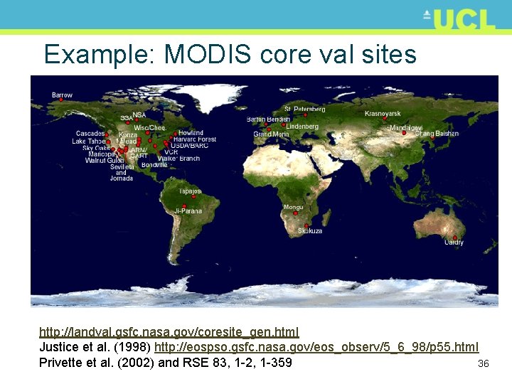 Example: MODIS core val sites http: //landval. gsfc. nasa. gov/coresite_gen. html Justice et al.