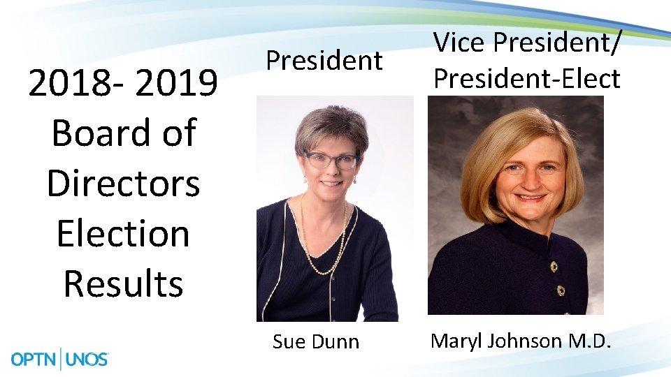 2018 - 2019 Board of Directors Election Results President Sue Dunn Vice President/ President-Elect