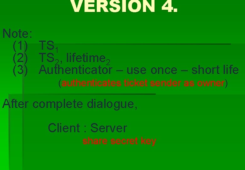 VERSION 4. Note: (1) TS 1 (2) TS 2, lifetime 2 (3) Authenticator –