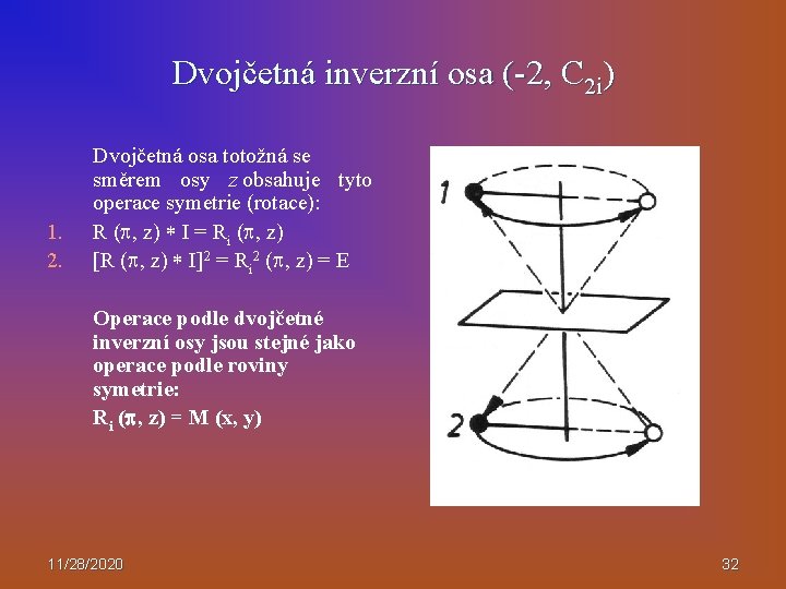 Dvojčetná inverzní osa (-2, C 2 i) 1. 2. Dvojčetná osa totožná se směrem