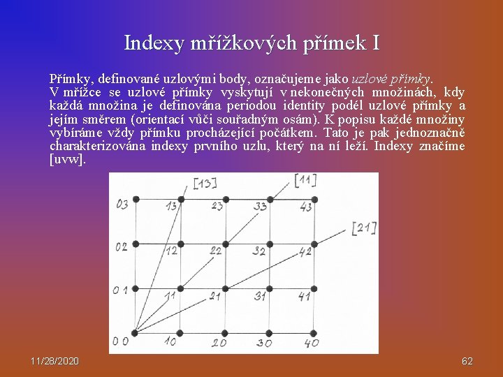 Indexy mřížkových přímek I Přímky, definované uzlovými body, označujeme jako uzlové přímky. V mřížce