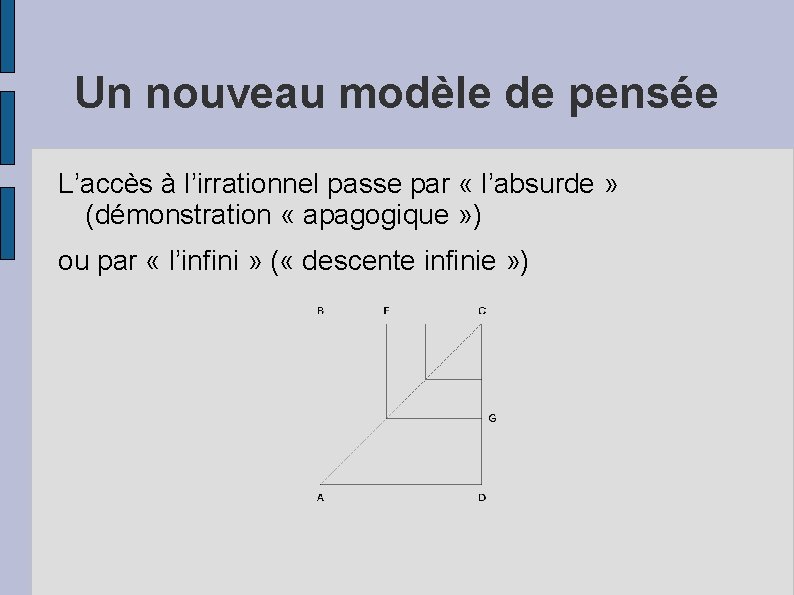 Un nouveau modèle de pensée L’accès à l’irrationnel passe par « l’absurde » (démonstration