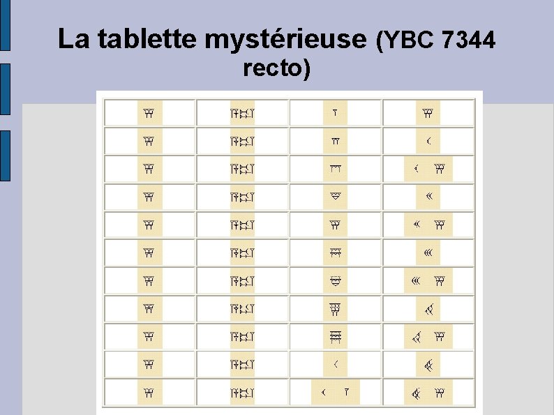 La tablette mystérieuse (YBC 7344 recto) 