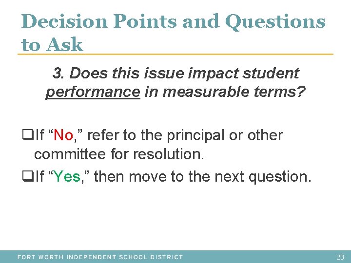 Decision Points and Questions to Ask 3. Does this issue impact student performance in