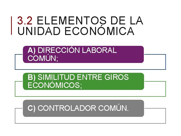 3. 2 ELEMENTOS DE LA UNIDAD ECONÓMICA A) DIRECCIÓN LABORAL COMÚN; B) SIMILITUD ENTRE