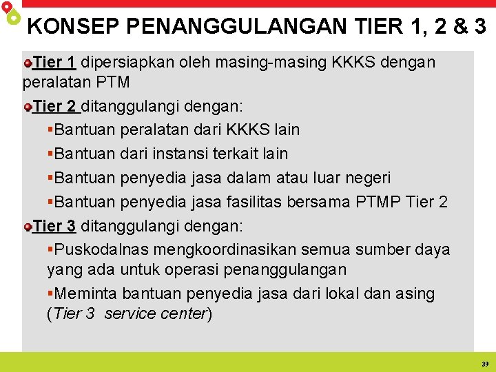 KONSEP PENANGGULANGAN TIER 1, 2 & 3 Tier 1 dipersiapkan oleh masing-masing KKKS dengan