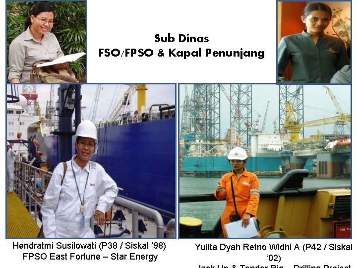 Sub Dinas FSO/FPSO & Kapal Penunjang Hendratmi Susilowati (P 38 / Siskal ‘ 98)