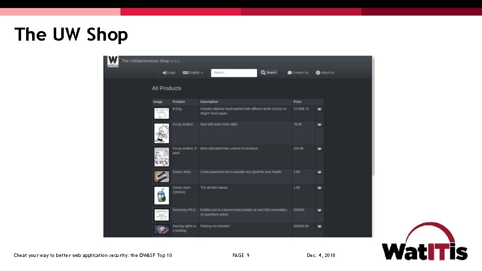The UW Shop Cheat your way to better web application security: the OWASP Top