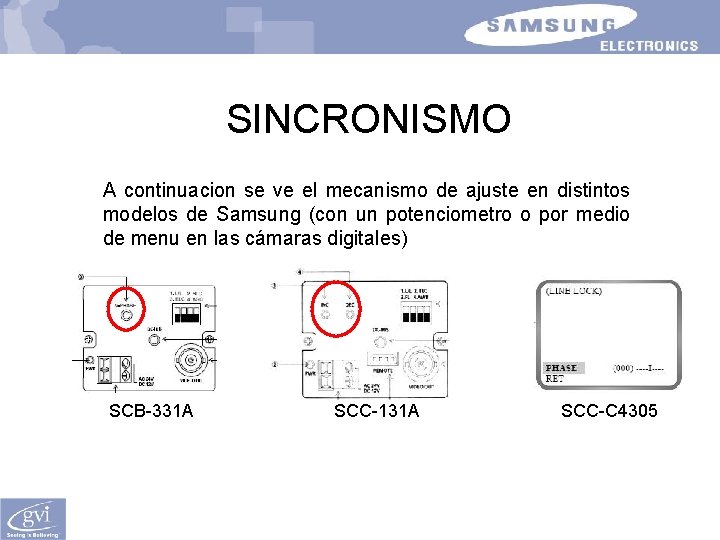 SINCRONISMO A continuacion se ve el mecanismo de ajuste en distintos modelos de Samsung