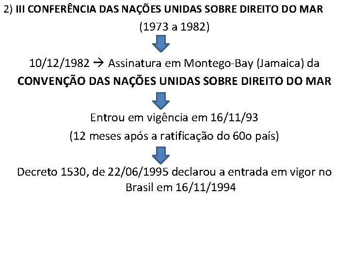 2) III CONFERÊNCIA DAS NAÇÕES UNIDAS SOBRE DIREITO DO MAR (1973 a 1982) 10/12/1982