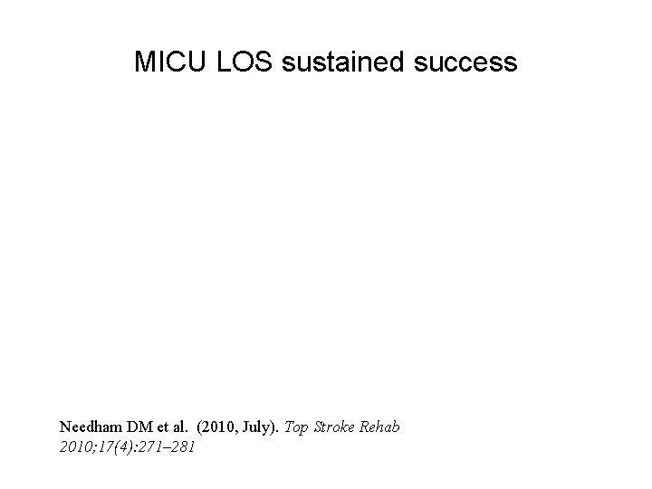 MICU LOS sustained success Needham DM et al. (2010, July). Top Stroke Rehab 2010;