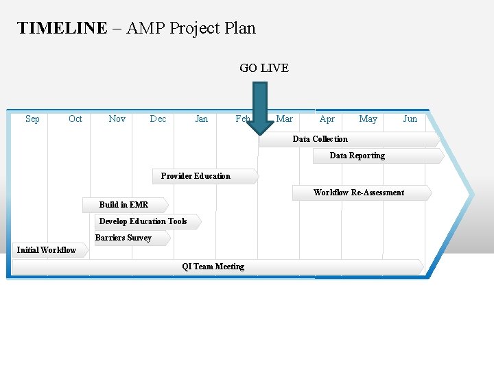 TIMELINE – AMP Project Plan GO LIVE Sep Oct Nov Dec Jan Feb Mar