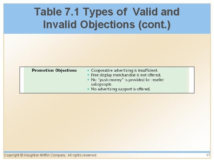 Table 7. 1 Types of Valid and Invalid Objections (cont. ) Copyright © Houghton Table 7. 1 Types of Valid and Invalid Objections (cont. ) Copyright © Houghton