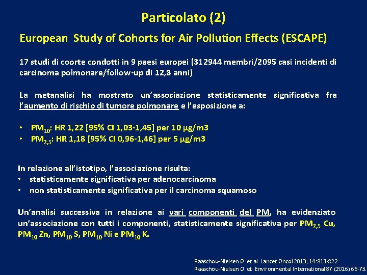 Particolato (2) European Study of Cohorts for Air Pollution Effects (ESCAPE) 17 studi di