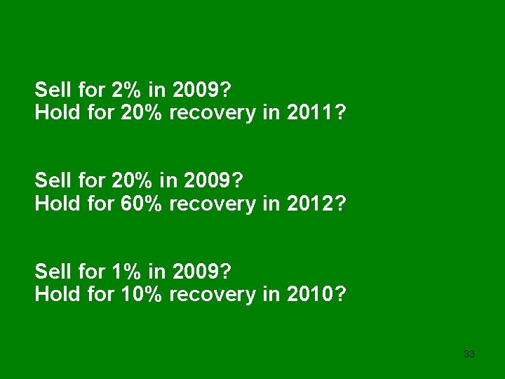 Sell for 2% in 2009? $206, 000 Hold for 20% recovery in 2011? $200,