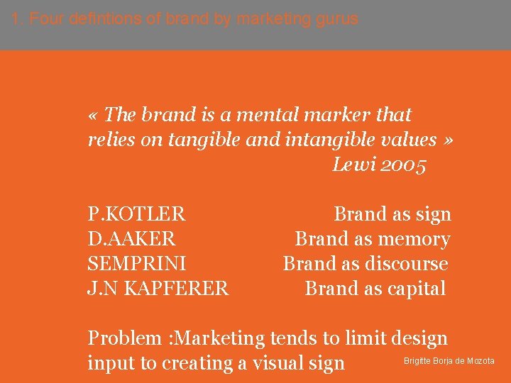 1. Four defintions of brand by marketing gurus « The brand is a mental