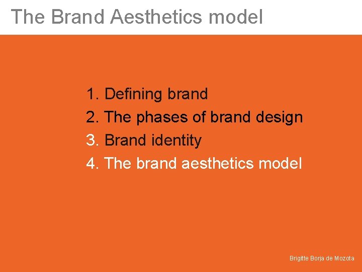 The Brand Aesthetics model 1. Defining brand 2. The phases of brand design 3.