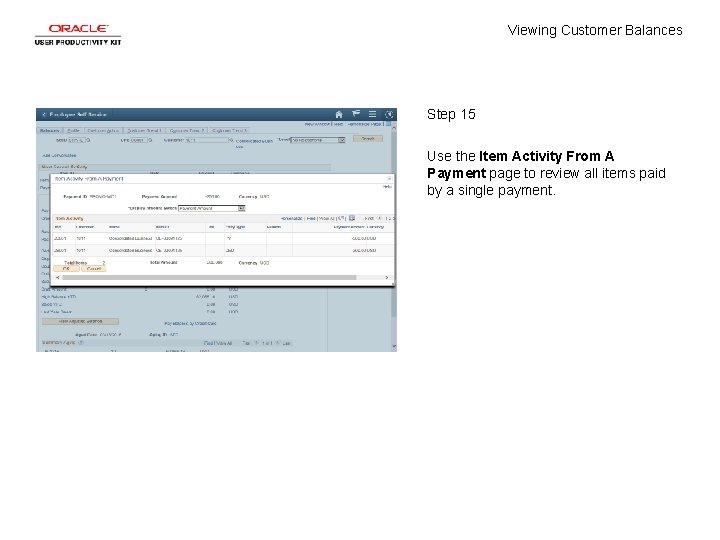 Viewing Customer Balances Step 15 Use the Item Activity From A Payment page to