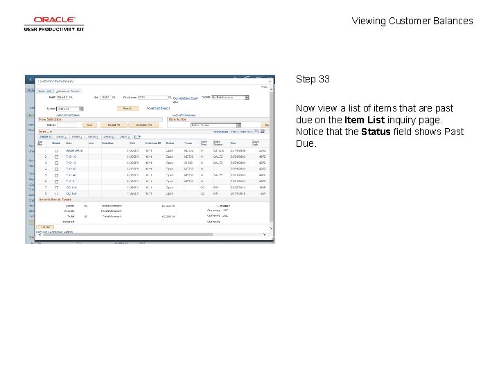 Viewing Customer Balances Step 33 Now view a list of items that are past