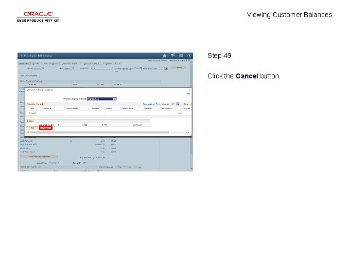 Viewing Customer Balances Step 49 Click the Cancel button. 