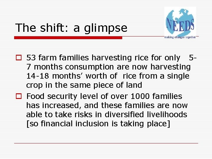 The shift: a glimpse o 53 farm families harvesting rice for only 57 months