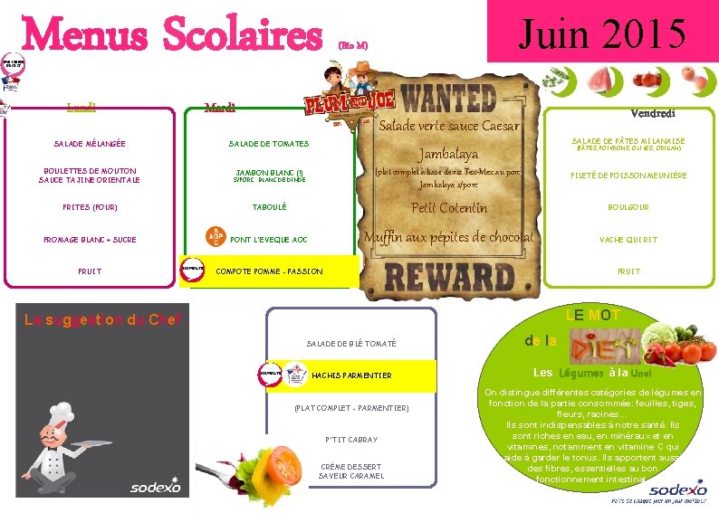 Menus Scolaires Lundi Mardi Juin 2015 (Bio M) Mercredi Jeudi Vendredi Salade verte sauce